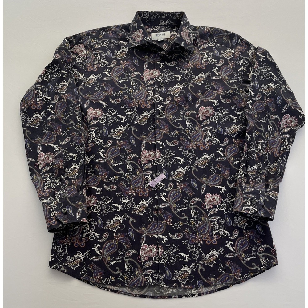 ETON Shirt Mens Medium / 39 - 15 1 /2 Purple Paisley Slim Fit Cotton Button Up